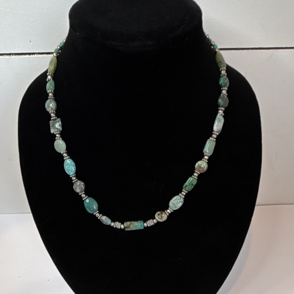 Green Jasper and turquoise Necklace, Toggle Closure